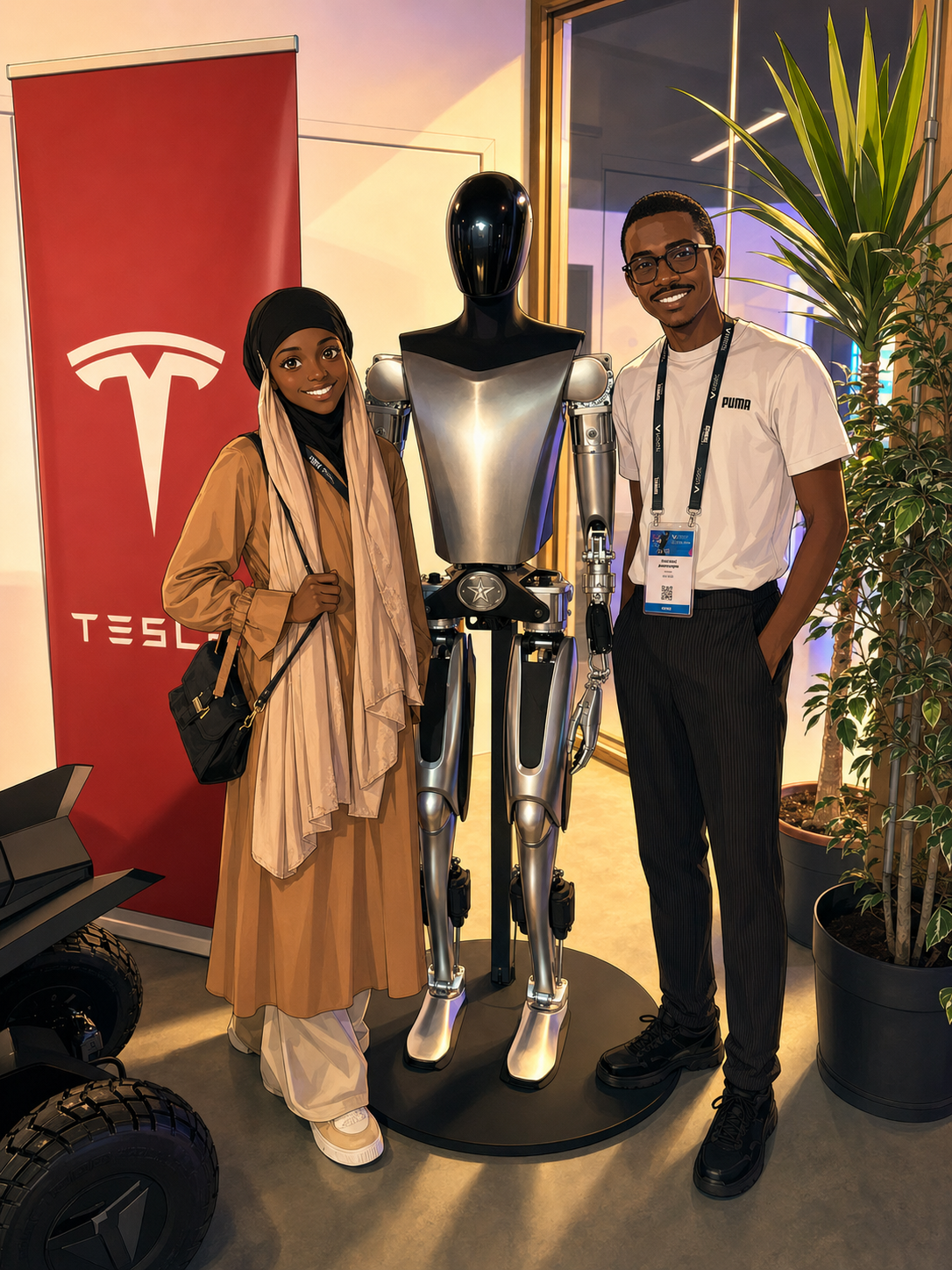 Illustrated couple portrait for the April 2023 meeting in Laval, France.